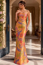 Full Length Floral Print Formal Gown