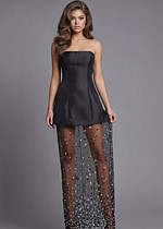 Designer black short dress with crystal mesh overlay
