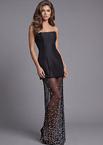 Strapless black mini with sheer beaded floor length layer