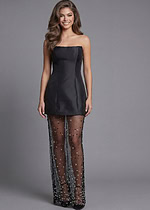 Modern black strapless dress with crystal mesh train