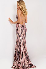 V neck beaded gown with shimmering pattern