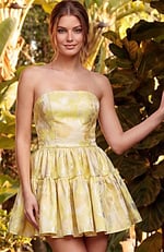 strapless black prom dress front view with sweetheart neckline and high slit