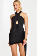 halter neckline fitted dress with keyhole bust 49413