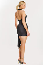ruched bodice strapless black mini dress with side drape 49413