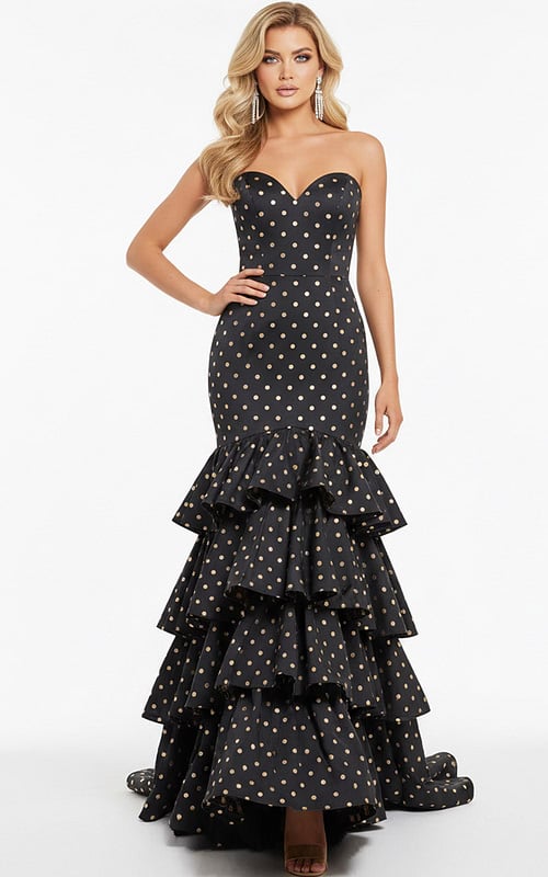 Black sweetheart neckline dress with ruffles 49419
