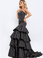 Black ruffled gown with metallic polka dots 49419