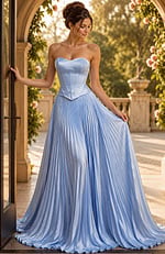 blue corset strapless dress with pleated skirt 49438