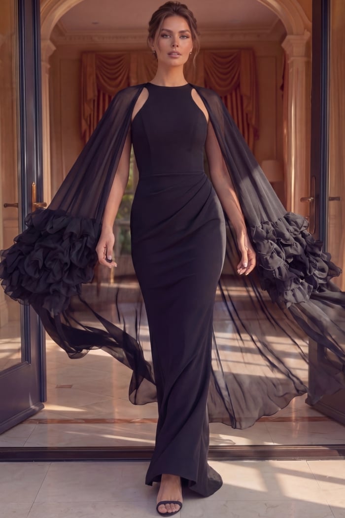 elegant a-line evening gown with smooth mikado fabric and clean silhouette