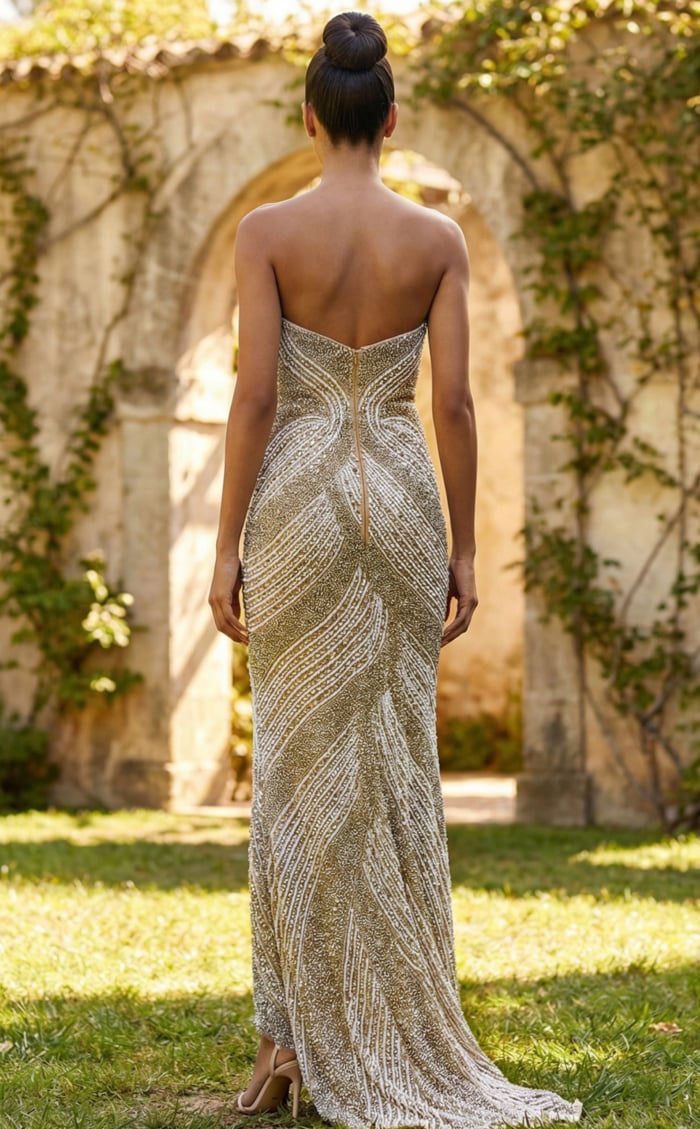 Strapless Beaded Fitted Gown With Sweetheart Neckline 49452