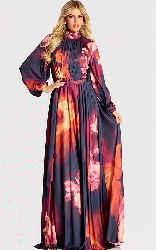 floral print long sleeves mob dress 49464