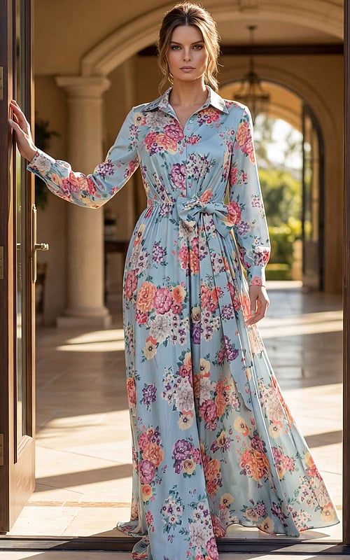 long sleeves floral evening dress 49470