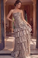 elegant prom dress with a-line silhouette and smooth glossy fabric