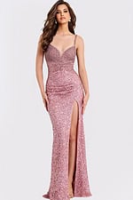 Sweetheart neckline sequin gown with straps