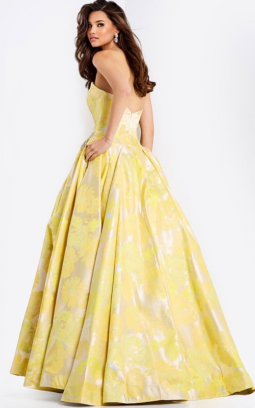 Floral Jacquard Strapless Prom Dress