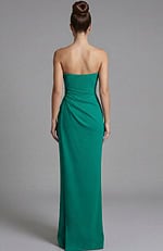 back of crepe green dress with ruched bodice 49505
