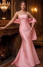 glamorous dress front view with metallic sparkle and slim fit