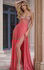 elegant evening gown with shimmering beadwork and sleek bodycon silhouette