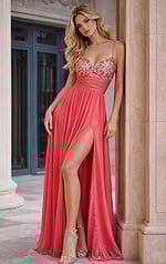 formal dress front view with metallic shine and refined silhouette