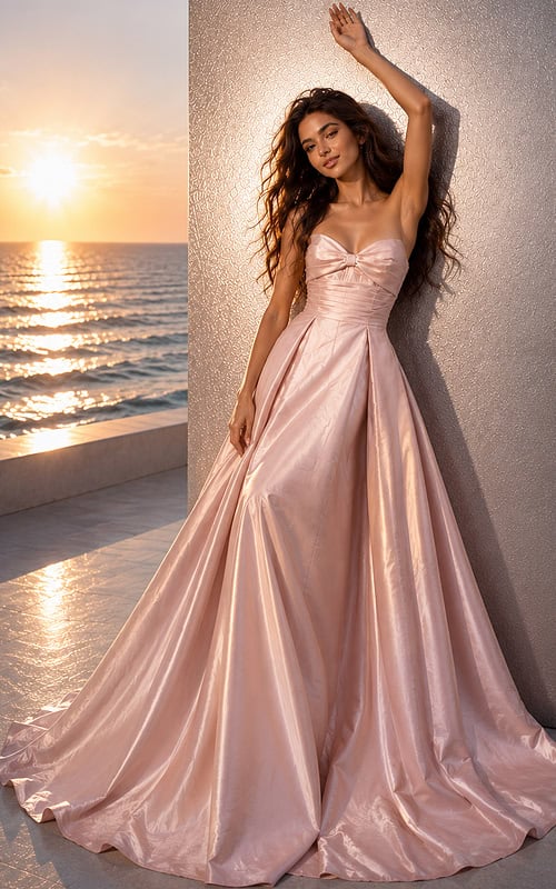 blush pink satin strapless sweetheart ball gown with twisted bodice