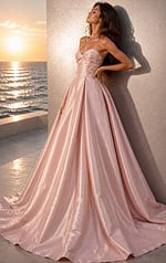 blush pink satin strapless sweetheart ball gown with twisted bodice