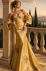 yellow floral strapless taffeta dress 49625