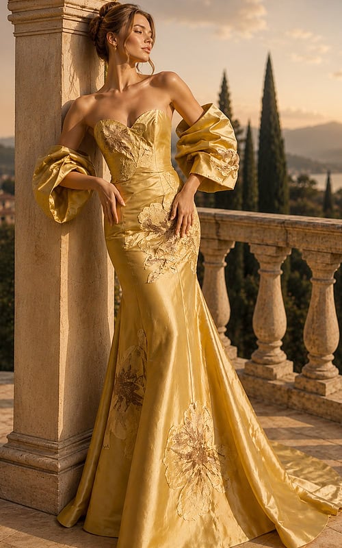 yellow floral strapless taffeta dress 49625