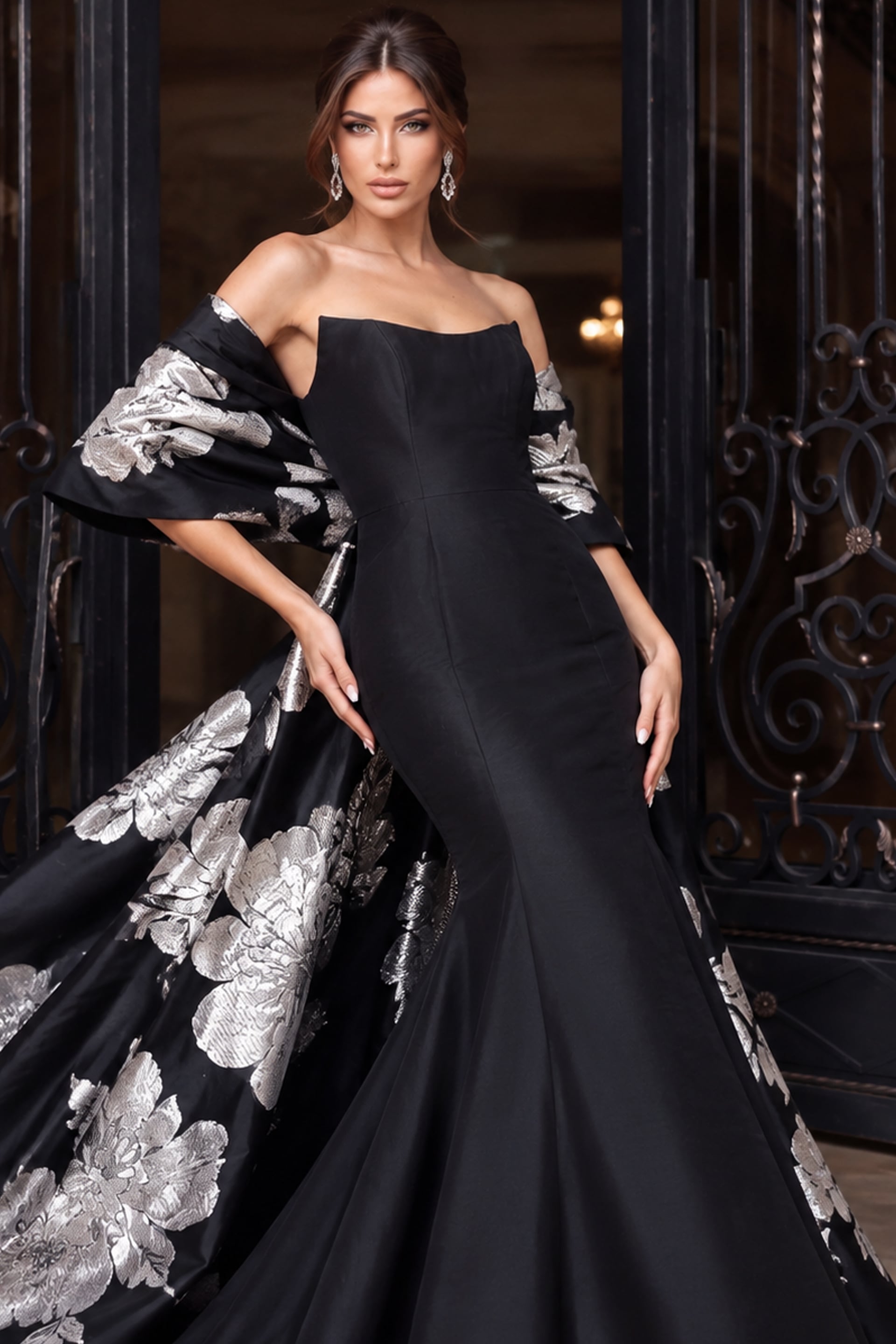 simple evening dress with attached shawl 49626
