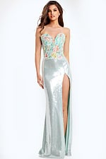 Elegant Fitted Sequin Prom Gown With Flowers