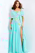 Pastel Flower Embellished Flowy Prom Gown