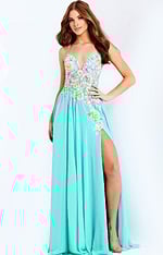 Sheer Bodice Light Blue Prom Dress