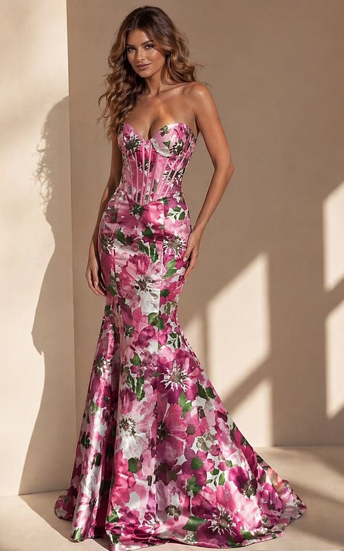 corset bodice mermaid multi color dress 49637