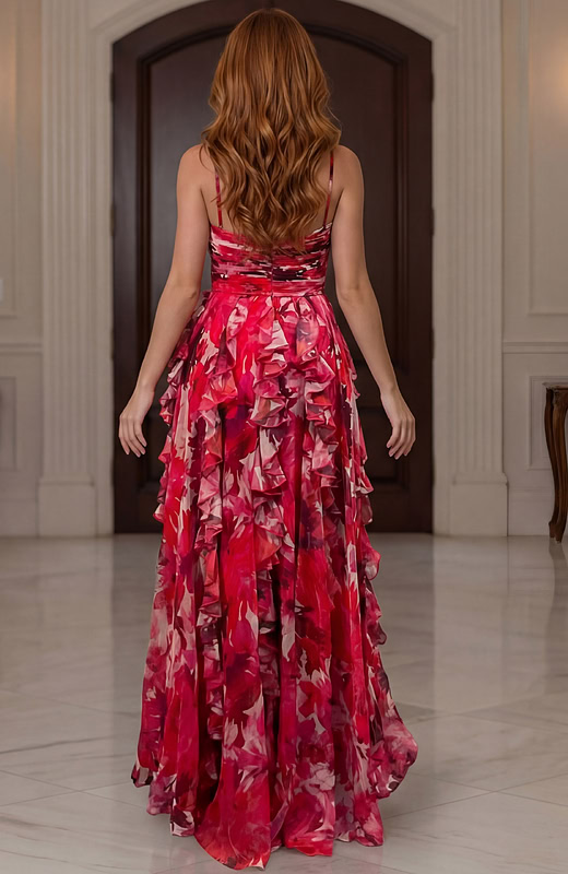 Floral Halter Gown With Ruffled Skirt 49644 | Jovani