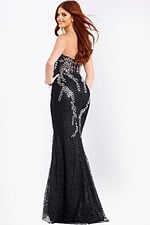 Black lace fitted prom gown with beaded details