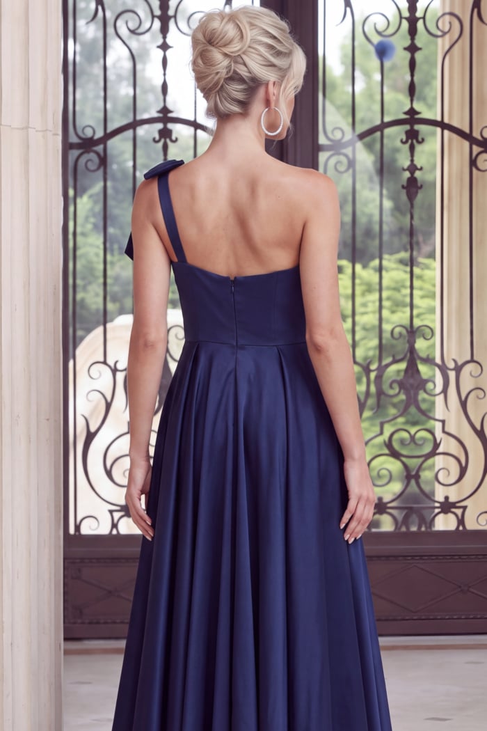 back of navy a line dress 49686