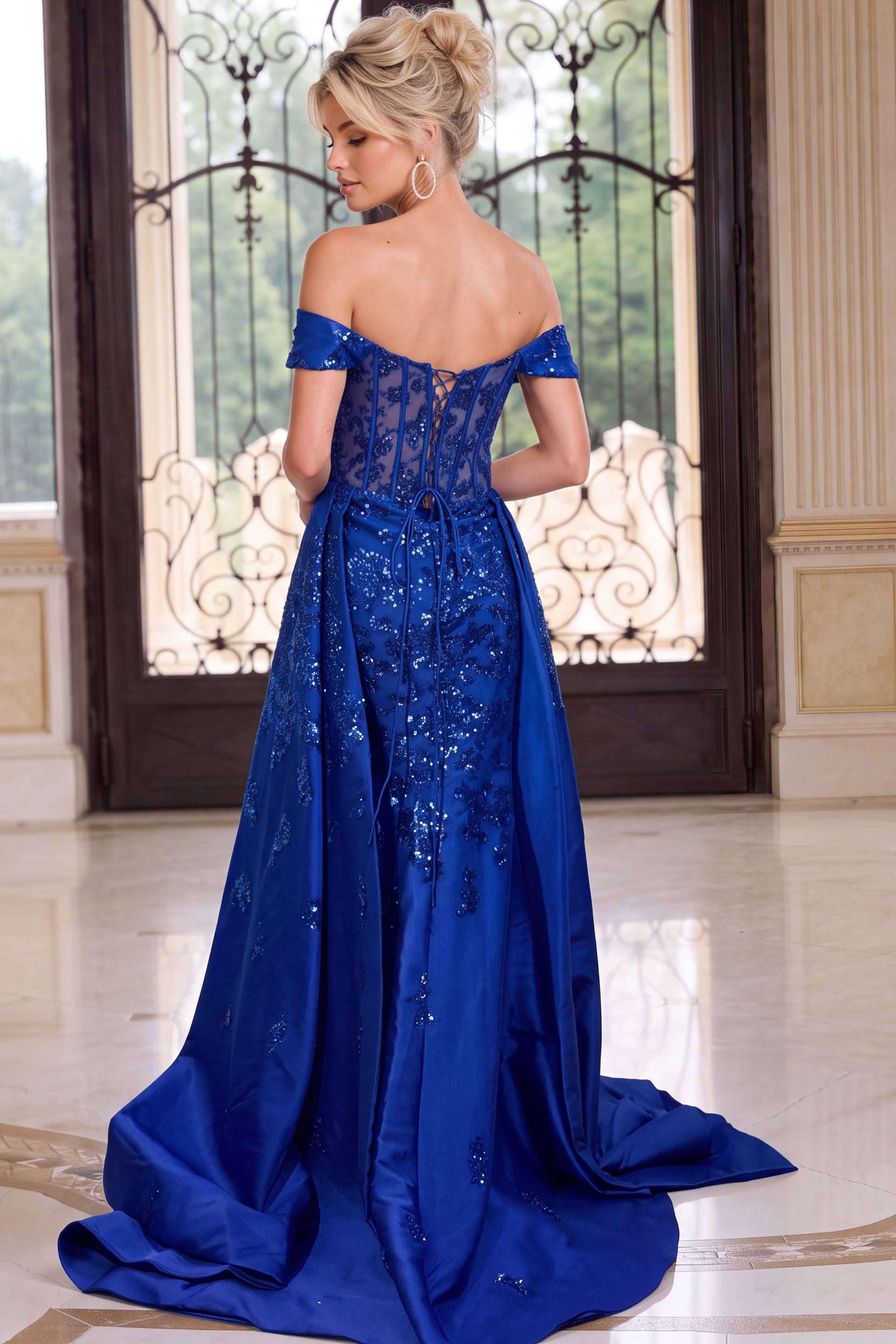 back of off the shoulder lace dress 49690