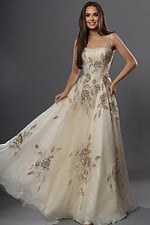 ivory a line long dress with square neck straps sequin floral
