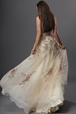 ivory a line long dress with square neck straps sequin floral