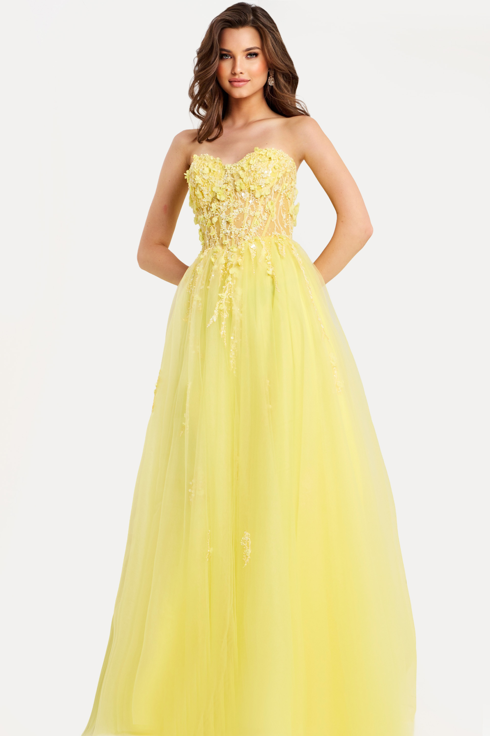 Embellished Tulle Gown With Floral Details 49704 | Jovani
