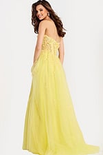 Sheer Bodice Strapless Prom Dress