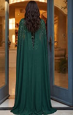 Emerald Green High Neck Cape Gown With Beaded Bodice And Flowing Skirt