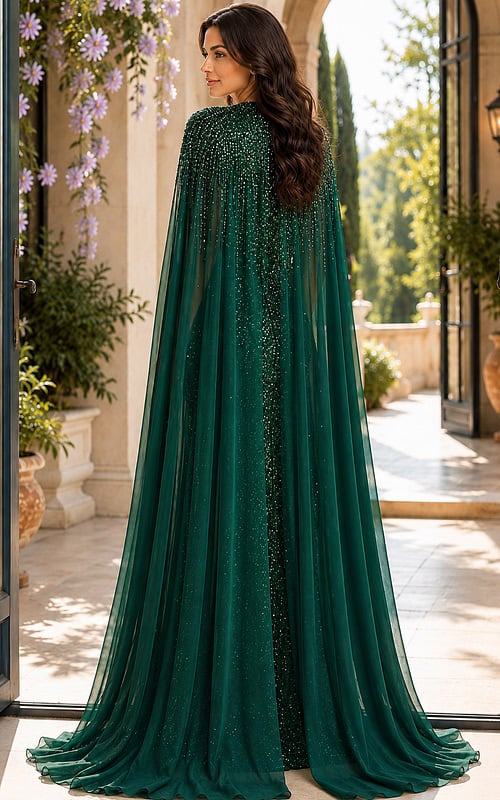 back of emerald green embellished dress 49743