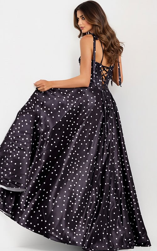 black poko dot dress with lace up back 49774