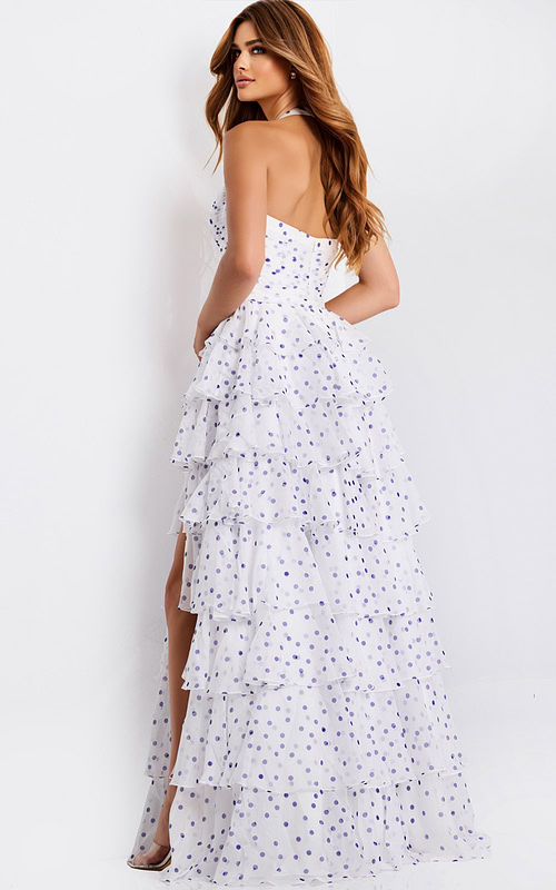 Vintage-inspired halter prom dress with soft volume