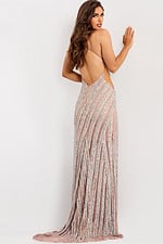 Strapless floral sequin prom dress with slit