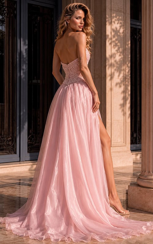 Beaded Corset Gown with Flowing Overskirt 49822