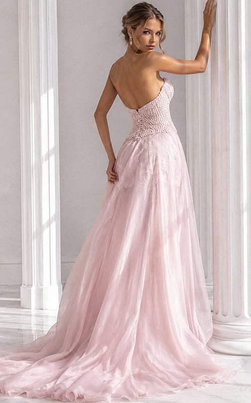 back of beaded strapless dress 49822-