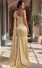 back view of strapless prom dress with open back and layered tulle skirt