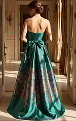 back view of embellished prom dress with asymmetrical neckline and fitted shape