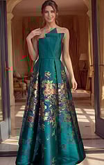 fitted formal gown with sparkling embellishments and sleek design