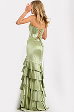 Strapless satin gown with tiered ruffle skirt